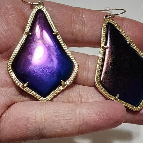 Kendra Scott Rare Black Iridescent reversible Alexandra Gold Drop Earrings - Picture 6 of 7